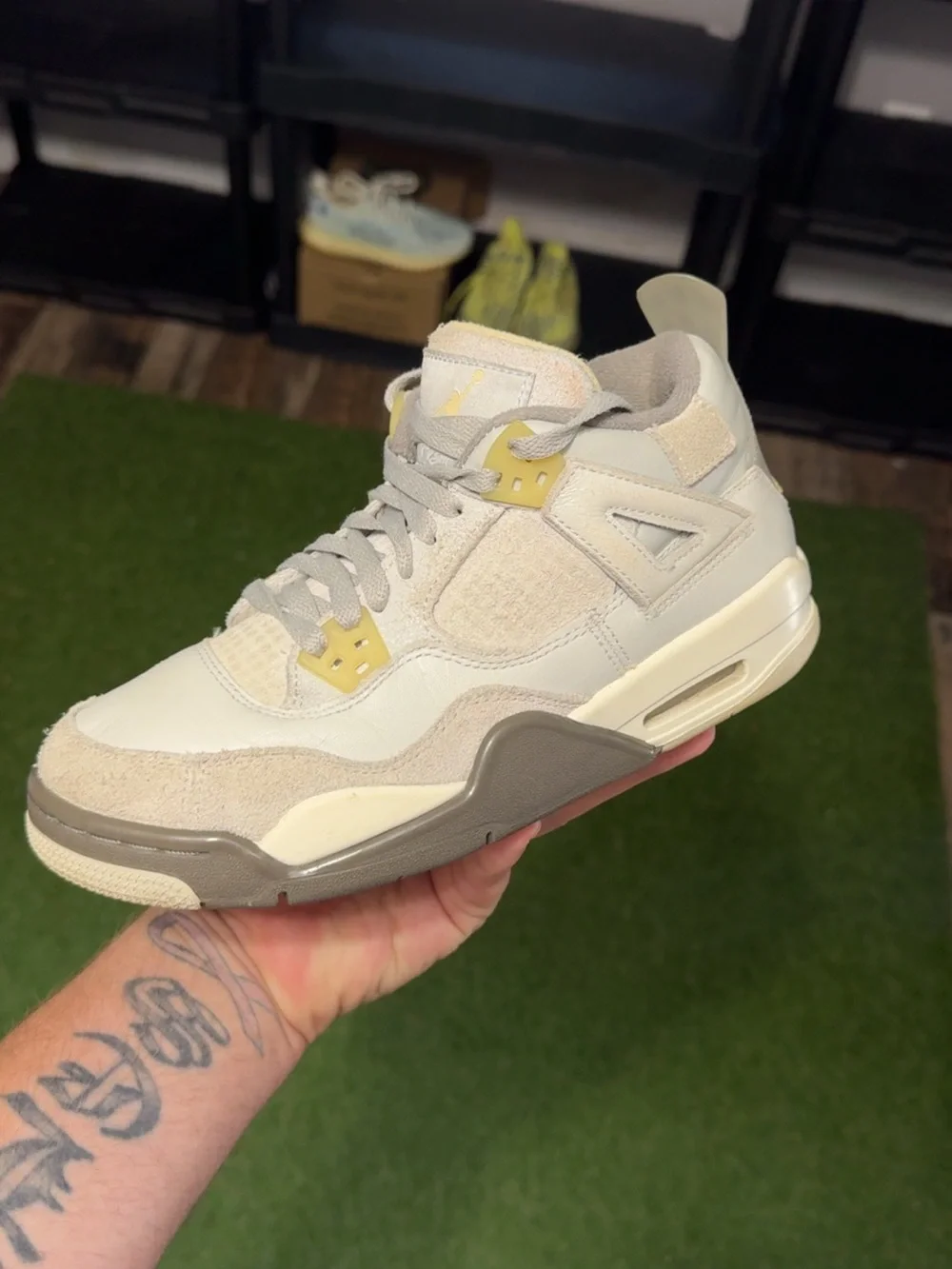 Jordan Men’s Sneaker in Cream, Light Gray & Yellow Accent